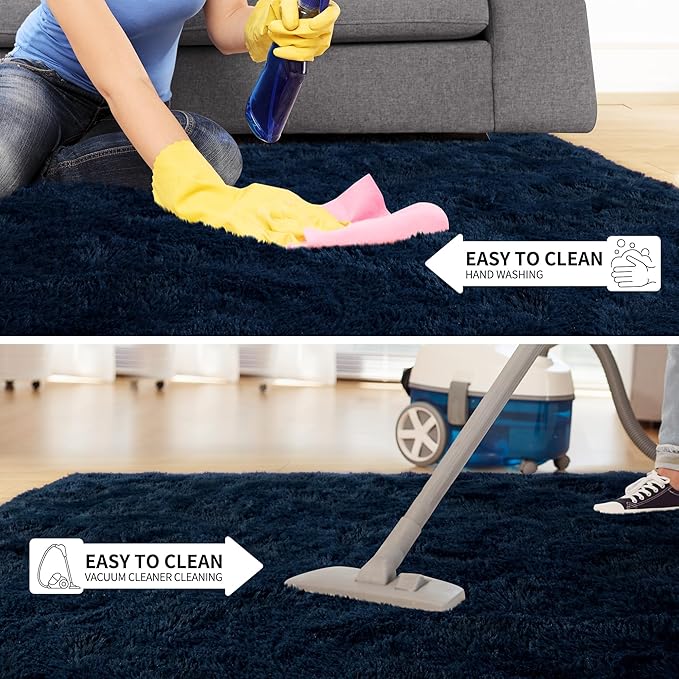 Tepook Soft Fluffy Rugs for Bedroom, 4x6 Area Rug for Living Room, Modern Shaggy Room Rug for Kids Boys Girls, Plush Throw Rugs Indoor Nursery Home Decor Rug with Non-Slip Bottom, Navy Blue