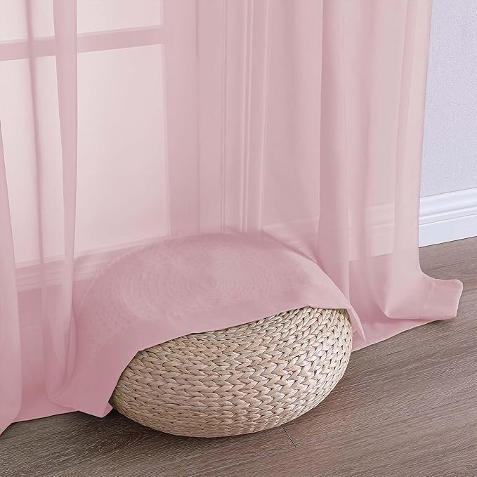 Chyhomenyc Blush Pink Sheer Curtains 96 Inches Long 2 Panels, Light Filtering Blush Pink Curtains for Living Room, Soft Gentle Voile Rod Pocket Bedroom Window Drapes, 59Wx96L Inch, 2PCS