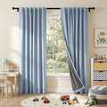 RYB HOME Smoky Blue 100% Blackout Curtains for Bedroom 102 inch Long 52 inch Wide, Linen Blackout Curtains Privacy Protection& Thermal Insulated for Sliding Door/Living Room, 2 Panels