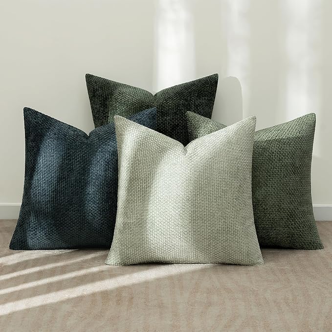 MIULEE Pack of 4 Couch Throw Pillow Covers 16x16 Inch Green Forest Soft Decorative Chenille Pillow Covers Farmhouse Accent Cushion Covers for Boho Home Decor Spring Sofa Bedroom Living Room