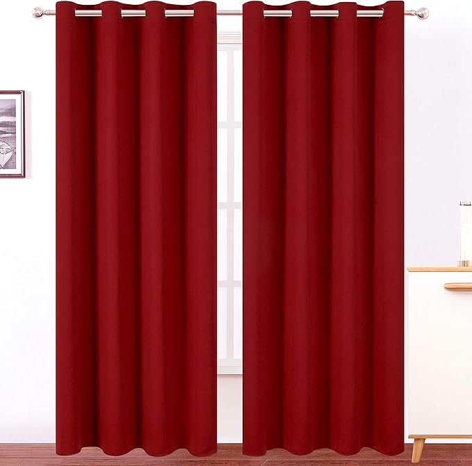 LEMOMO Dark Red Thermal Blackout Curtains/52 x 95 Inch/Set of 2 Panels Room Darkening Curtains for Bedroom
