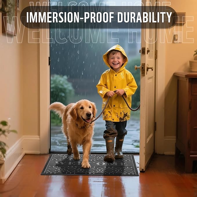 Yimobra Welcome Mat Outdoor Indoor, All-Season Waterproof Front Door Mat Outside Entrance, All-Weather Heavy Duty Non-Slip Doormat, Low Profile Porch Patio Entrance Mats, 60x36, Dark Grey