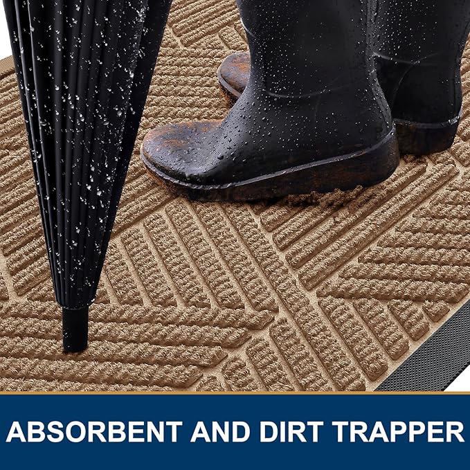 Smiry Front Door Mat Outside Entrance, Heavy Duty Sturdy Natural Rubber Doormat, Trap Dirt and Moisture, Easy Clean Low Profile Mats for Indoor Outdoor Entry, Irregular Triangle (47x32, Coffee)