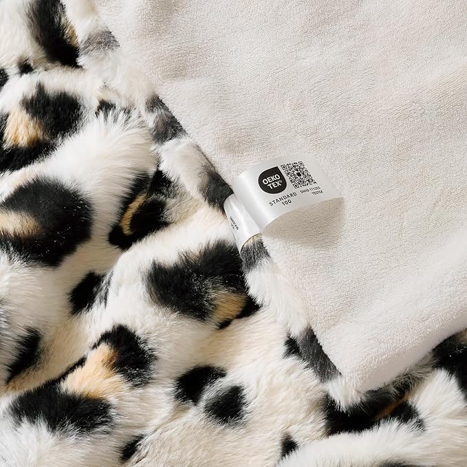 Cozy Bliss Leopard Print Faux Fur Throw Blanket for Couch, Fuzzy Soft Plush Thick Bubble Cheetah Blanket for Sofa Bedroom Living Room, 50x60 Inches