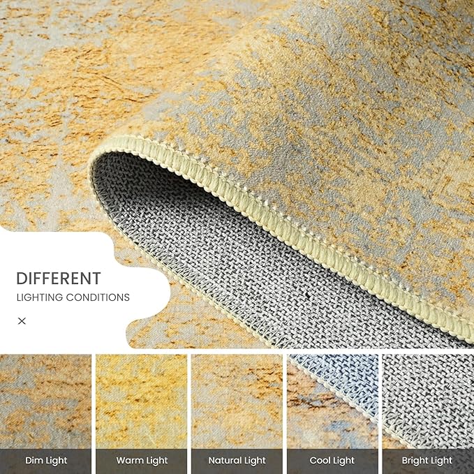 Entrance Rugs Indoor 2x3 Orange, Silver & Gray Entry Rug Washable Abstract Small Area Rug Non-Slip Low Pile Throw Rugs for Entryway, Kitchen Floor, Front Door Indoor Door Mat, Bedroom Bedside