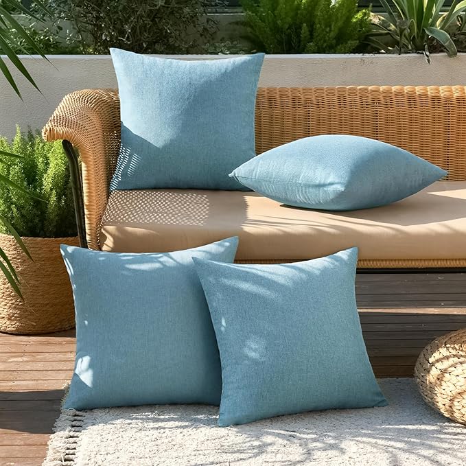 MIULEE Pack of 4 Decorative Outdoor Throw Pillow Covers Linen Waterproof Pillow Covers Farmhouse Cushion Cases for Patio Garden Tent Balcony Couch Sofa 16x16 inch Blue Gray