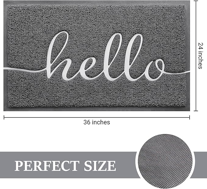 BeneathYourFeet Door Mat (36"x24",Dark Grey), Welcome Mat Low Profile Front Doormat Non Slip Mats for Entryway, Patio, High Traffic Areas