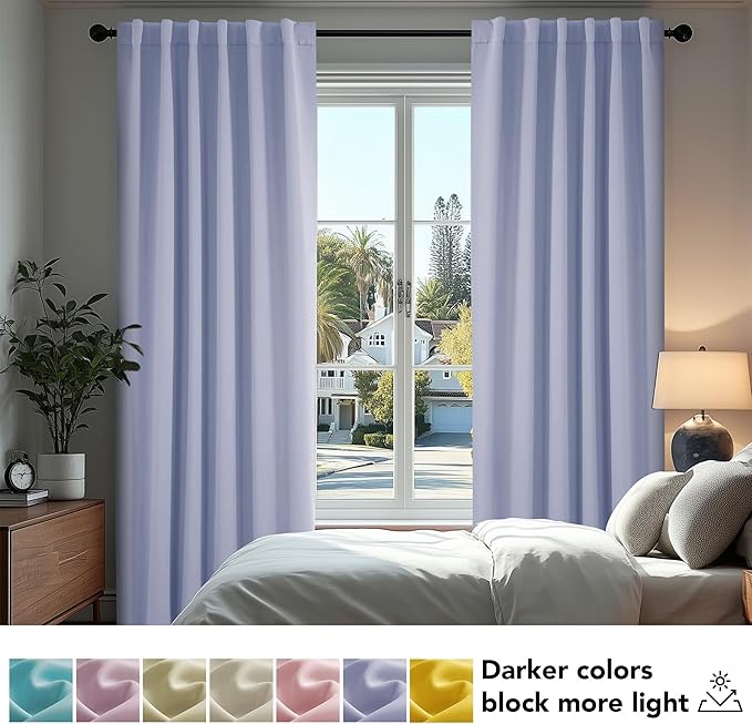 Deconovo Blackout Curtains, Thermal Insulated, W42 x L63 2 Panels, Back Tab, Machine Washable, Room-Darkening Drapes for Bedroom/Living Room Light Purple