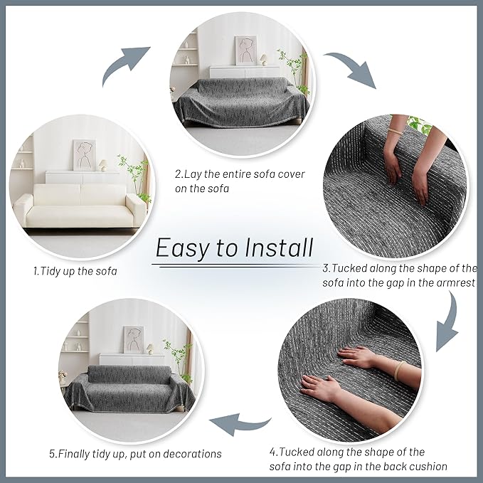 MYSKY HOME Couch Covers for Sofa, Dog Couch Cover Protector, Dark Grey Lines Sofa Covers for Sectional L Shape, Pets Couch Throw Cover Washable Durable Large Couch Cover for Dogs, Cats, 71"X102"