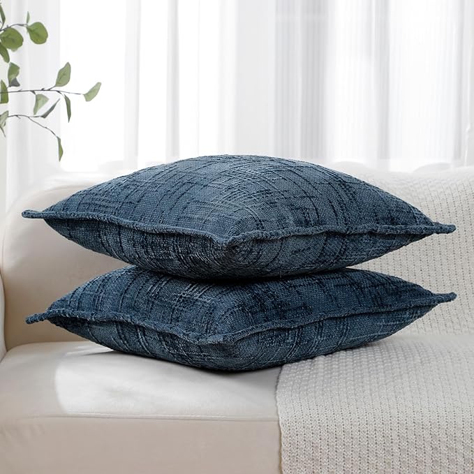 HPUK Fall Chenille Soft Throw Pillow Covers 18x18 Set of 2, Accent Cushion Covers for Living Room, Bedroom, Decorative Solid Color Pillow Covers for Couch, Sofa, Chair, Dusty Blue