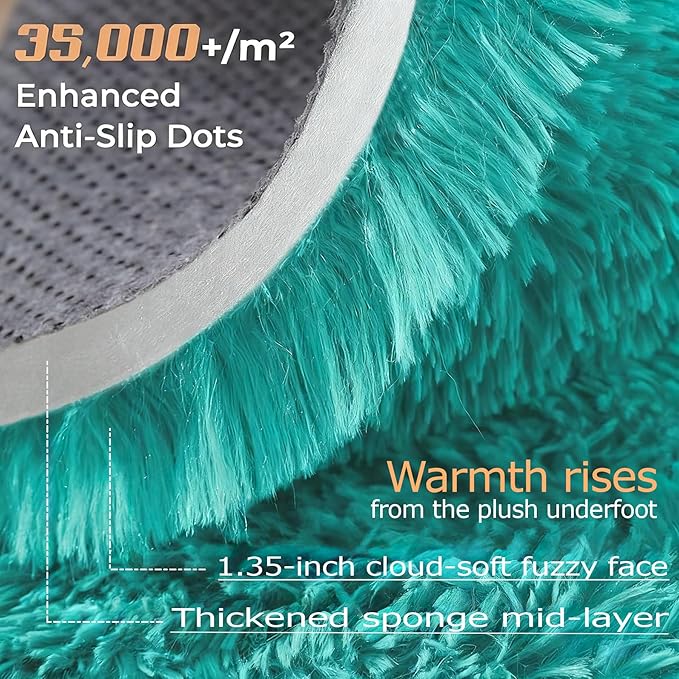 5x7 Area Rug for Living Room: Fluffy Shag Soft Washable Rugs Fuzzy Plush Indoor Carpet for Bedroom Nursery Playroom Dorm Kids Girls Boys Room (Teal Blue, 5'x7')