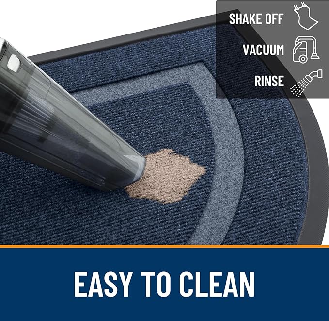 OLANLY Half Circle Door Mat Indoor Outdoor Entrance Welcome, Waterproof All-Season, All-Weather Doormat, Sturdy Natural Rubber, Low Profile, Easy Clean Patio Porch Entryway Mat, 59x23, Blue