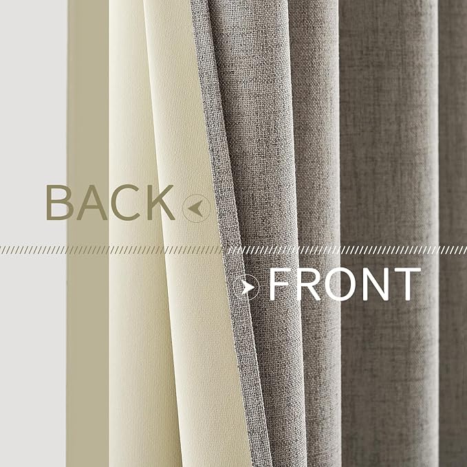 MIULEE Linen Curtains for Bedroom Solid 100% Blackout Thermal Insulated Greige Curtains Grommet Room Darkening Drapes for Living Room Nursery 52x54 Inch (2 Panels)