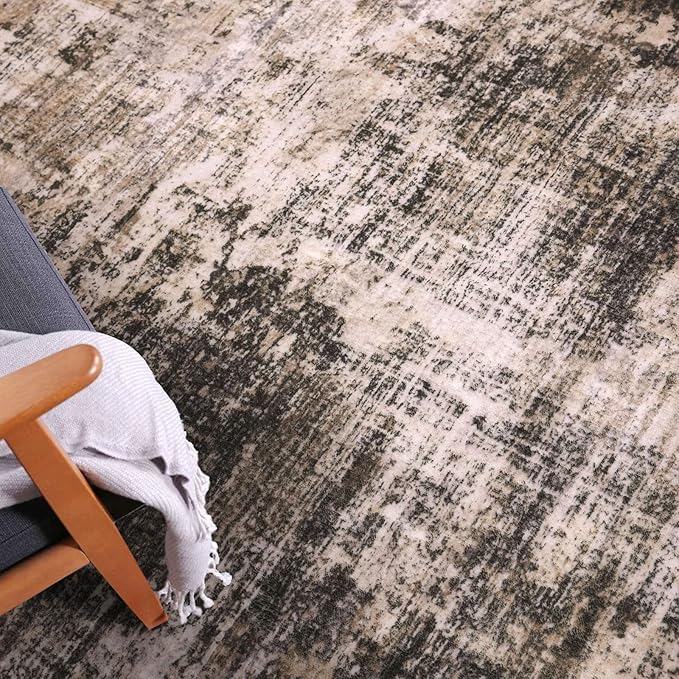 IOHOUZE Abstract Area Rugs 8x10 Ft Washable Large Rugs for Living Room, Non Slip Dining Room Rug, Printed Faux Wool Rugs for Bedroom, Floor Carpet for Office Nursery Playroom, Brown/Rust