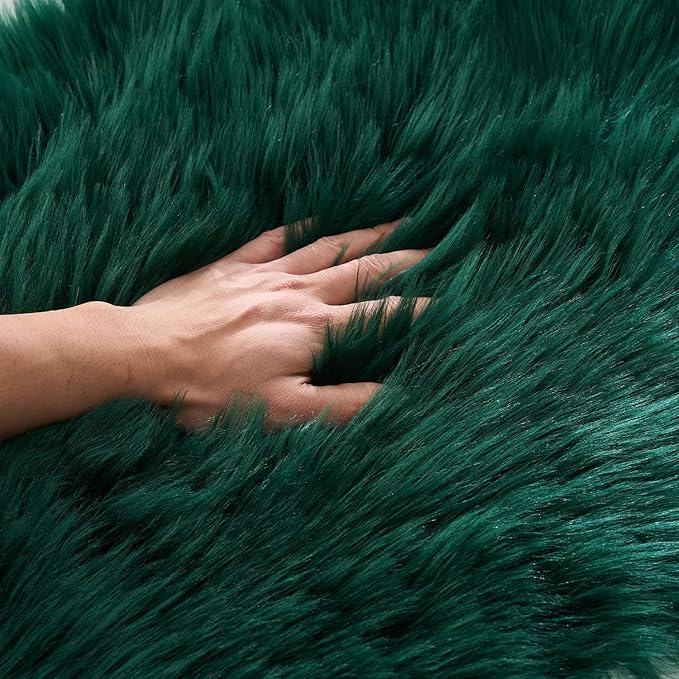 EasyJoy Ultra Soft Fluffy Shaggy Area Rug Faux Fur Rug Chair Cover Seat Pad Fuzzy Area Rug for Bedroom Floor Sofa Living Room (2 x 6 ft Sheepskin, Dark Green)