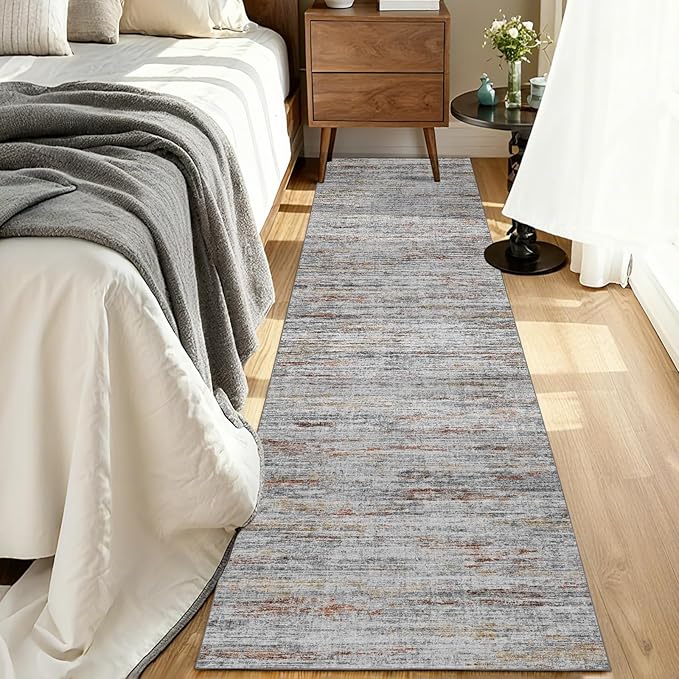 Runners for Hallways 2x8 Kitchen Runner Rugs，Modern Abstract Rug Runners for Entryway，Stain Resistant Washable Runner Rug Non-Slip 8ft Carpet Rug for Bedroom Living Laundry Room（Grey/Multi,2'x8'）