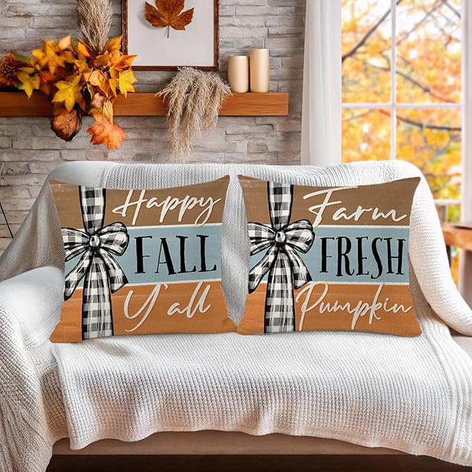 Fall Decorations for Home,Fall Pillow Covers 18 x 18 Inch Set of 4, Hello Autumn Pumpkin Mason Jar Thankful Decor, Cushion Cases for Farmhouse Home Party Sofa Couch