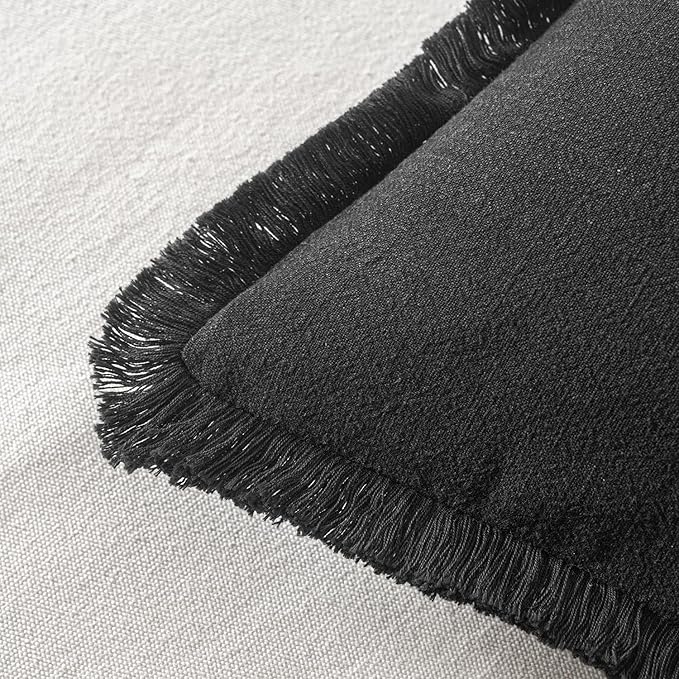 MIULEE Decorative Throw Pillow Covers Neutral Linen Fringe Throw Pillows Euro Shams Set of 2 Black Boho Farmhouse Cushion Covers for Couch Sofa Bed Living Room Spring Home Decor 24x24 Inch