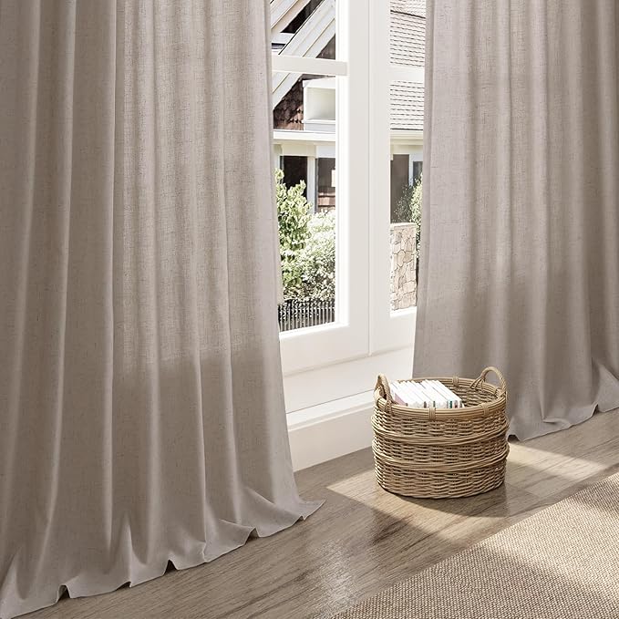 Nanspring Stone Beige Curtains 90 Inches Long for Living Room Linen Light Filtering Semi Sheer Curtain Back Tab Rod Pocket Simple Modern Elegant Farmhouse Decor Drapes for Bedroom 52x90, 2 Panels
