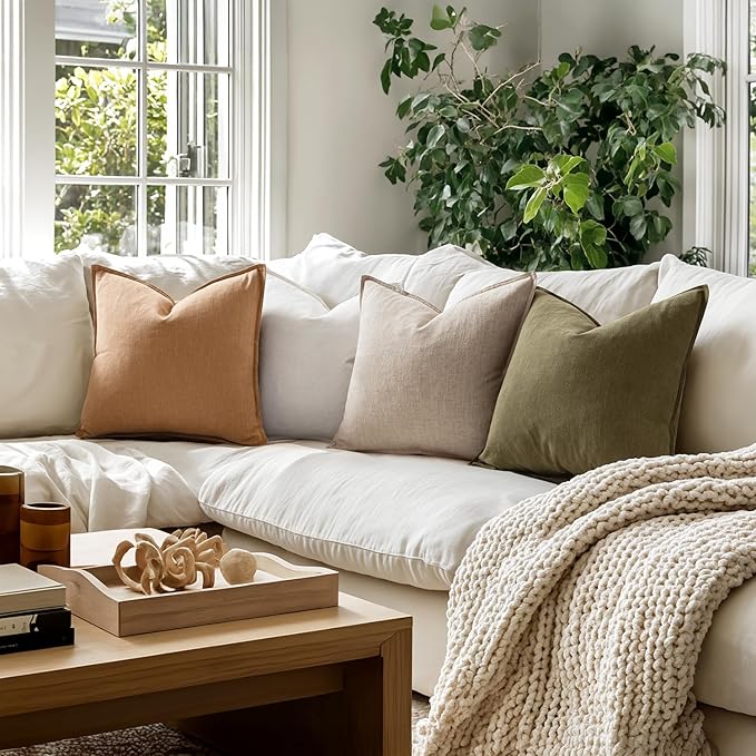 MIULEE Brown Linen Pillow Covers Pack of 4 Decorative Natural Solid Throw Pillow Covers Soft Accent Boho Farmhouse Couch Pillowcases Modern Spring Home Decors for Living Room Bed Sofa 20x20 Inch