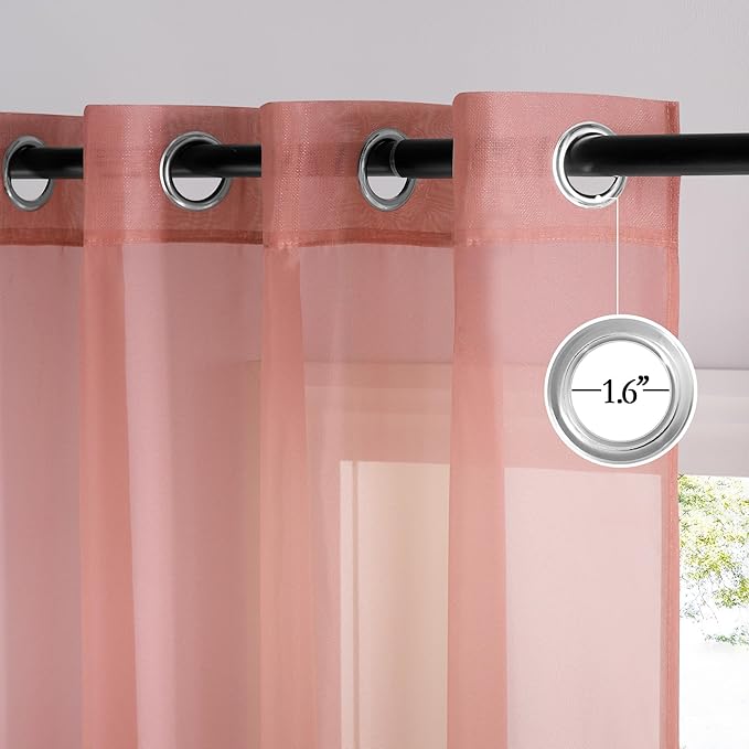 NICETOWN Coral Pink Sheer Window Curtains for Princess Room, Grommet Voile Sheer Window Treatment Light Filtering for Bedroom/Girls Room, W54 x L84, 2 Panels
