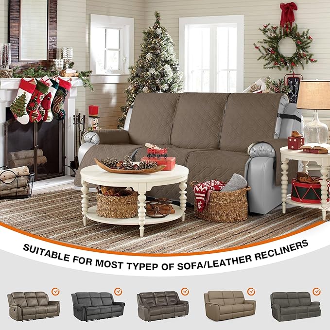 VANSOFY Waterproof Recliner Couch Covers, Sofa Covers 1-Piece Washable Reclining Sofa Cover Non-Slip Furniture Protector with Elastic Straps Pocket for Dogs, Pets(Brown,3 Seater)