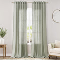 Sage Green Linen Textured 96 Inch Curtains 2 Panel Set Back Tab Rod Pocket Sheer Pleated Boho Room Decor Aesthetic Curtains Pale Green Burlap Look Curtain Drapes for Living Room Bedroom 8Ft 40x96