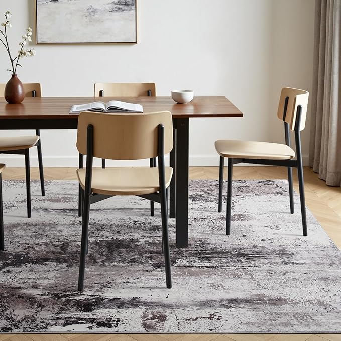 Toneed Abstract Area Rug Modern Washable Rug Soft Non Slip Rug Low Pile for Bedroom Living Room Dining Room Coffee Brown 5x8 Feet