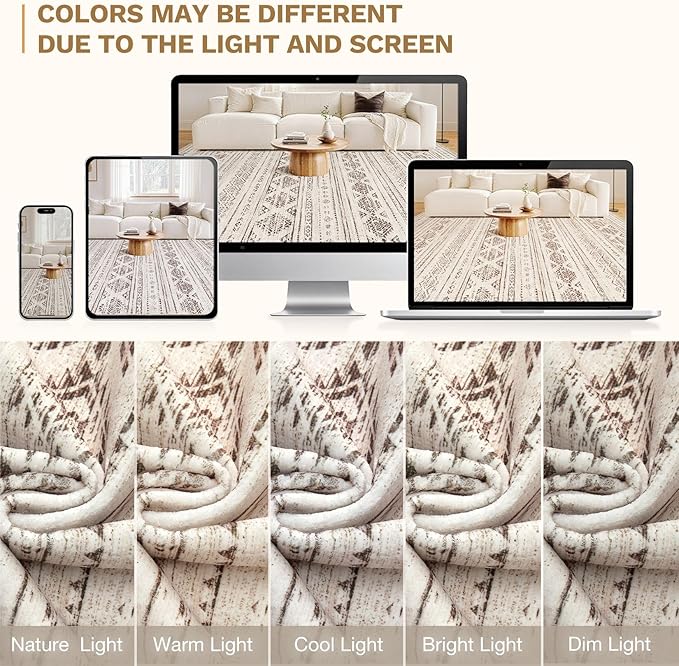 Nakagishi 5x8 Area Rug Living Room: Washable Boho Large Neutral Soft Farmhouse Rugs Stain Resistant Modern Indoor Floor Non-Slip Carpet for Bedroom Nursery Kids Office Dining Room Dorm - Dark Brown