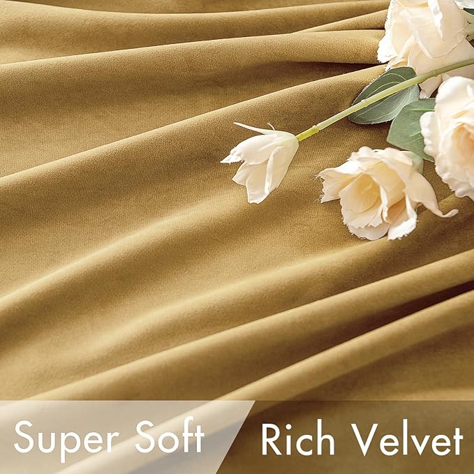 MIULEE Velvet Curtains 96 inches - Luxury Curtains for Bedroom Living Room Room Darkening Thermal Insulated Super Soft Window Drapes Rod Pocket & Back Tab, Golden, W52 x L96 inches, 2 Panels