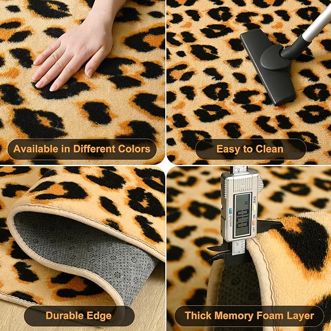 Amearea Soft Leopard Rugs for Bedroom Living Room, 4x6 Modern Cheetah Print Thickened Memory Foam Rug, Fluffy Indoor Washable Animal Rug Carpet for Kids Boys Girls Dorm Nursery Room Home Decor, Khaki