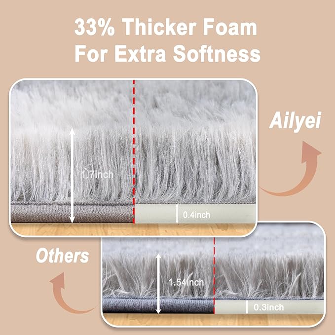 Ultra Soft Runner Rugs for Bedroom Hallways with Upgraded Non-Slip Rubber Backing & Thick Memory Sponge, 2 Packs 2x4 Feet Fluffy Shag Throw Area Rug for Bedside Dorm Tie-dye Light Grey