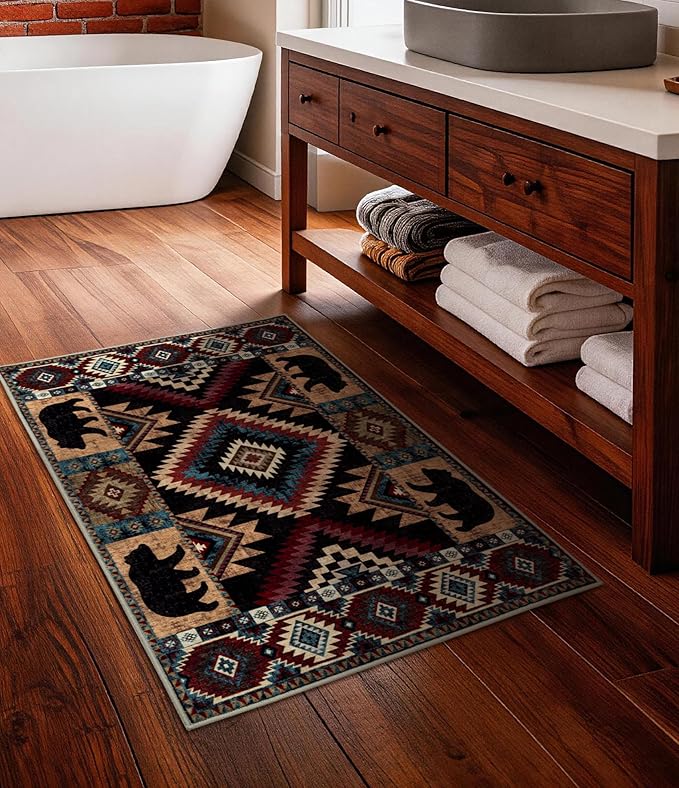 YIHOUSE Western Entryway Rug, 2x3 Rustic Washable Rug, Non-Slip Indoor Door Mat Ultra-Thin for Kitchen, Mudroom, Laundry Room, Bedroom Entry