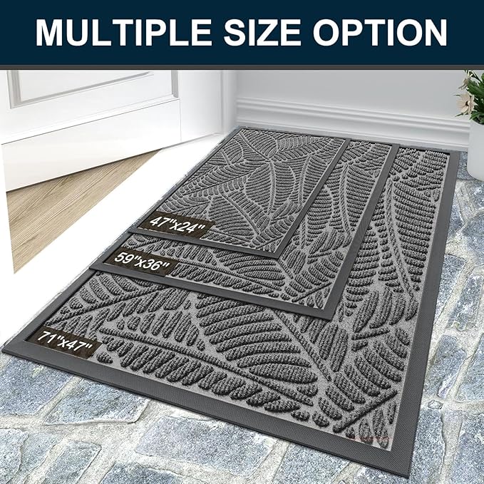Colorxy Waterproof Doormat, Sturdy Natural Rubber Front Door Mats, Non Slip Low Profile Indoor Outdoor Entrance Mat, Stain Resistant Easy Clean Floor Mat for Patio or Entryway, 71''x47'', Dark Grey