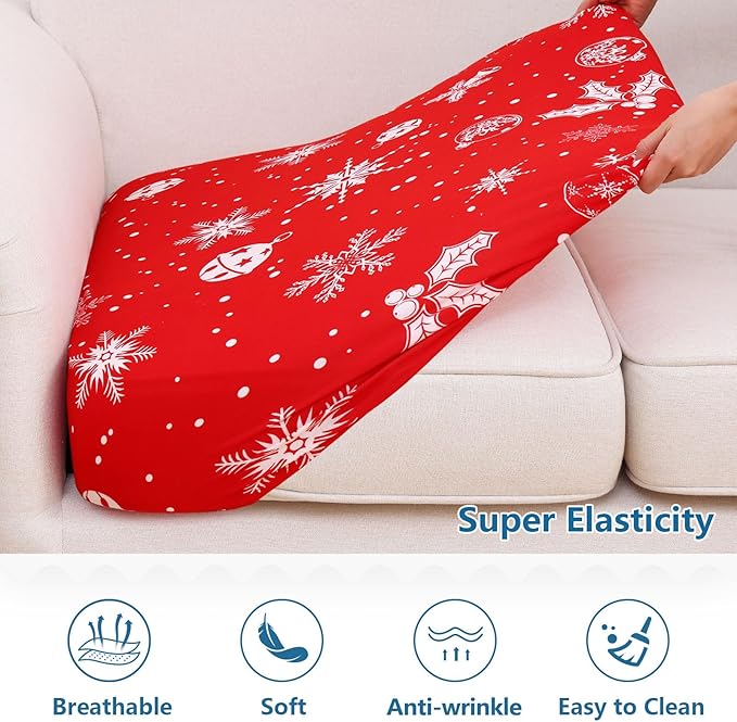 hyha Printed Couch Cushion Covers, Floral Sofa Covers Washable for 2 Cushion Couch, Stretch Pattern Outdoor Cushion Covers for Patio Furniture with Elastic Bottom(Medium, Snowflake Bell)