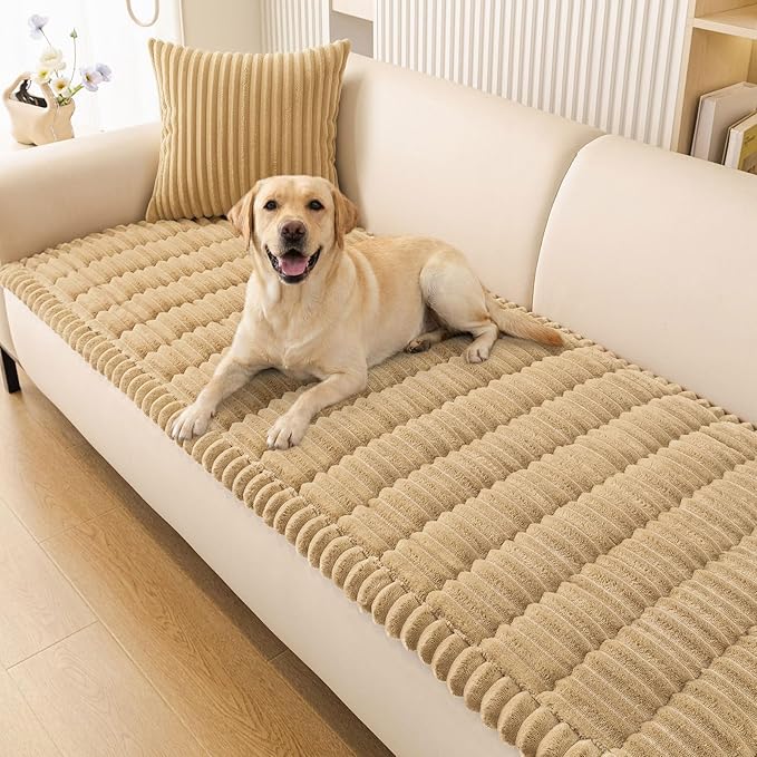 Smiry Couch Cover for Dogs Washable, Non Slip Fuzzy Pet Couch Covers for 3 Cushion Sofa Pet Friendly, Thick Soft Sofa Slipcovers Cushion Protector (Camel, 27.6" x 59")