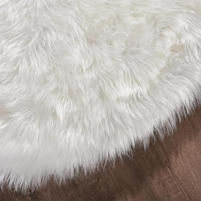 Goolela White Round Area Rug 6ft Fluffy Fuzzy Circle Sheepskin Rug for Bedroom Living Room Faux Fur Furry Carpet Luxury Plush Washable
