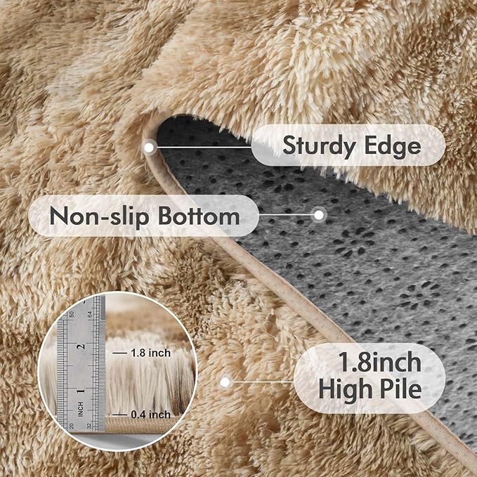 8x10 Ft Extra Large Shag Rugs for Living Room, Ultra Soft Fluffy Furry Area Rugs for Bedroom Indoor Floor, Aesthetic Carpet for Kids Home Decor (Khaki)