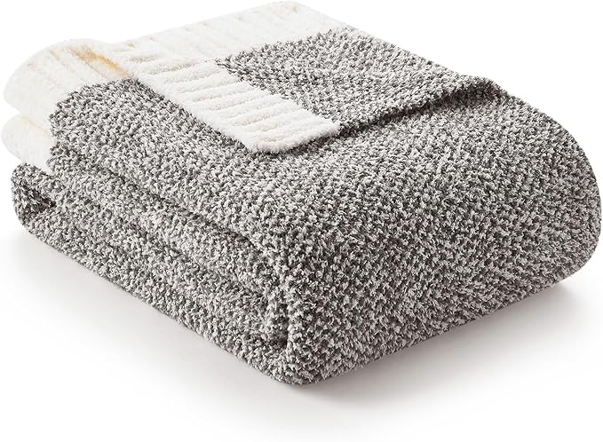 Snuggle Sac Grey Throw, Super Soft Warm Oversized Fuzzy Plush Blanket, Dark Grey, 50x70 inches