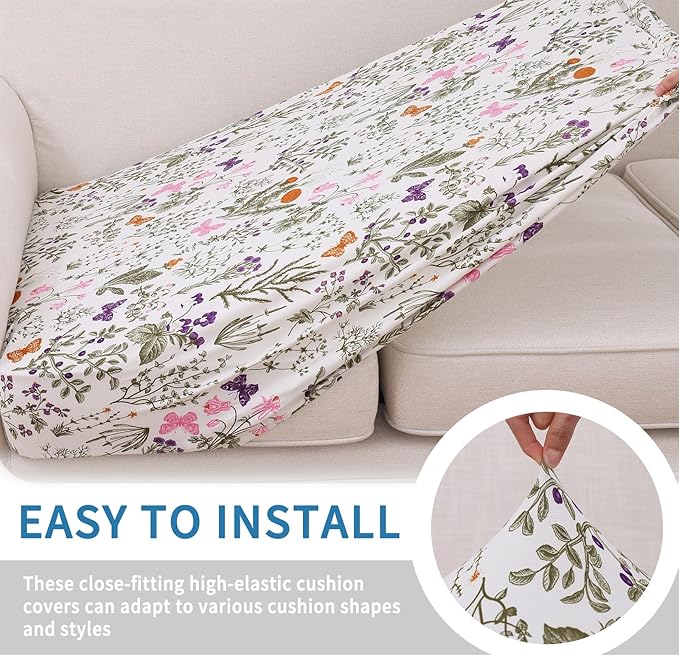 hyha Printed Couch Cushion Covers, Floral Sofa Covers Washable for Cushion Couch, Stretch Pattern Outdoor Cushion Covers for Patio Furniture with Elastic Bottom(Small, Sage Wild Green)