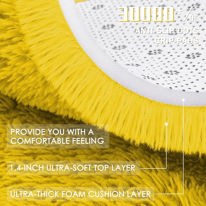 OLANLY Yellow Round Rugs for Bedroom - Machine Washable, 3 ft Circle Area Rugs for Living Room, Soft and Fluffy Shaggy Carpet for Teen Girl and Boys, Nursery Rooms, Dorms, Home Decor Aesthetic