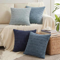 Fancy Homi Set of 4 Blue Boho Decorative Throw Pillow Covers 28x28 Inch for Couch Bed Sofa, Aesthetic Modern Bohemian Room Decor, Fuzzy Fluffy Cozy Corduroy Textured Coastal Blue Cushion Case 71x71cm