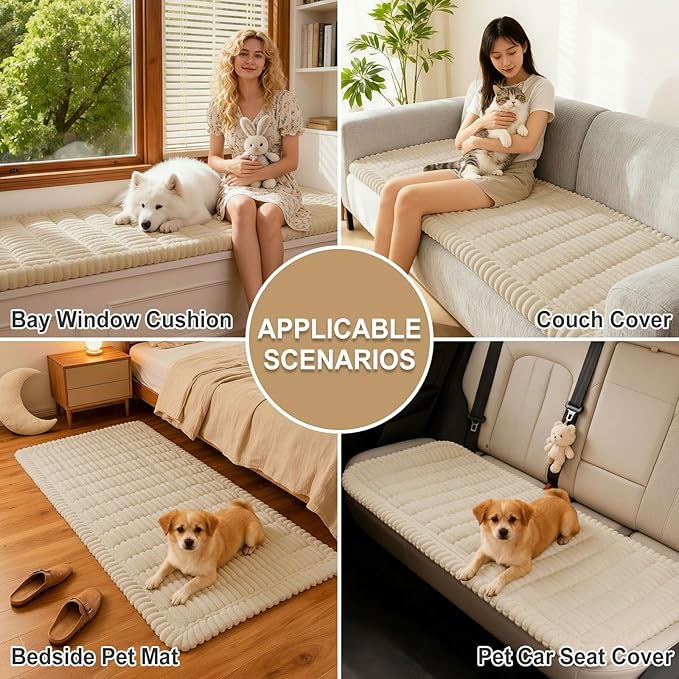 hyha Couch Covers for Dogs Washable, Non Slip Plush Dog Sofa Protectors, Fuzzy Pet Couch Covers for 3 Cushion Sofa Pet Friendly (Apricot, 27.6" x 27.6")
