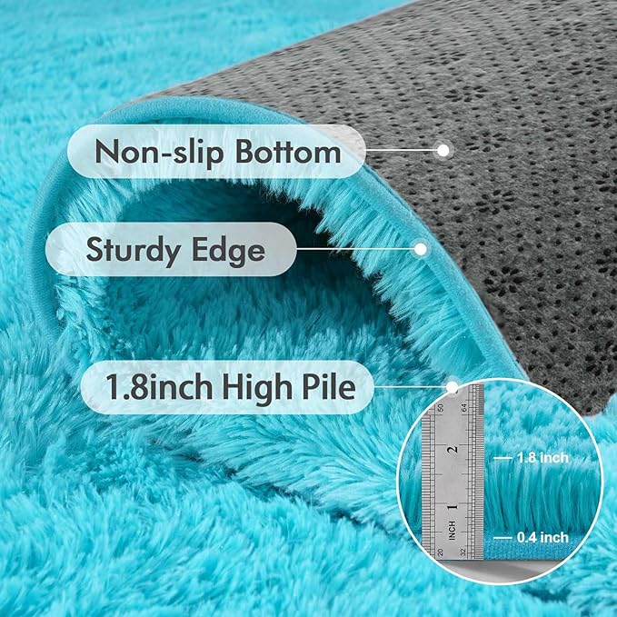 6x9 Ft Large Shag Rugs for Living Room, Ultra Soft Teal Fluffy Furry Area Rugs for Bedroom Indoor Floor, Aesthetic Carpet for Boys Nursery Dorm Home