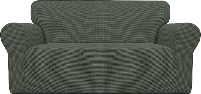 Easy-Going Stretch Loveseat Slipcover 1-Piece Sofa Cover Furniture Protector Couch Soft with Elastic Bottom for Kids Polyester Spandex Jacquard Fabric Small Checks (Loveseat, Olive Green)