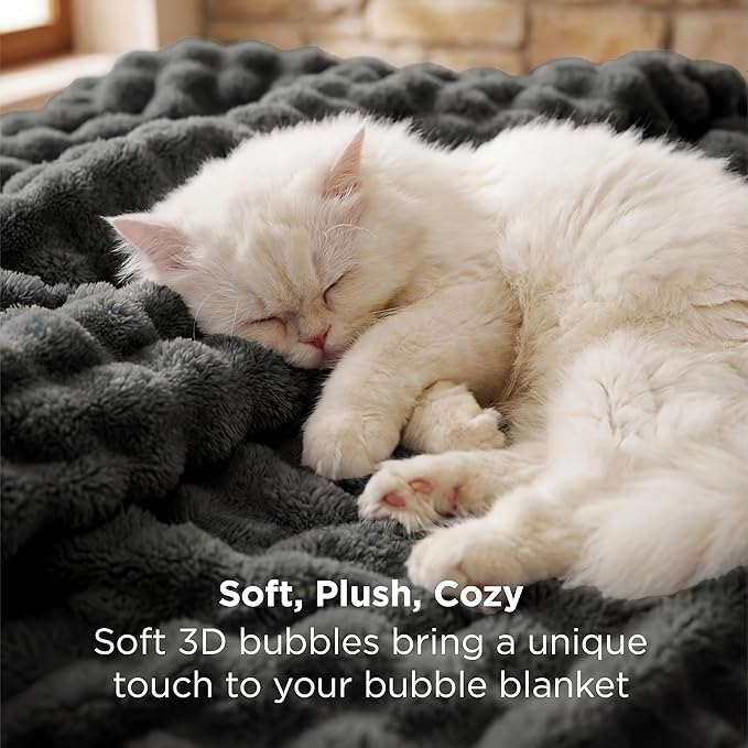 Bedsure 3D Fleece Bubble Blanket - GentleSoft Grey Queen Blanket for Bed Sofa Room Decor - Luxury Soft Cozy Gifts for Kids, Lightweight, All Seasons, Dark Grey, 90"×90"