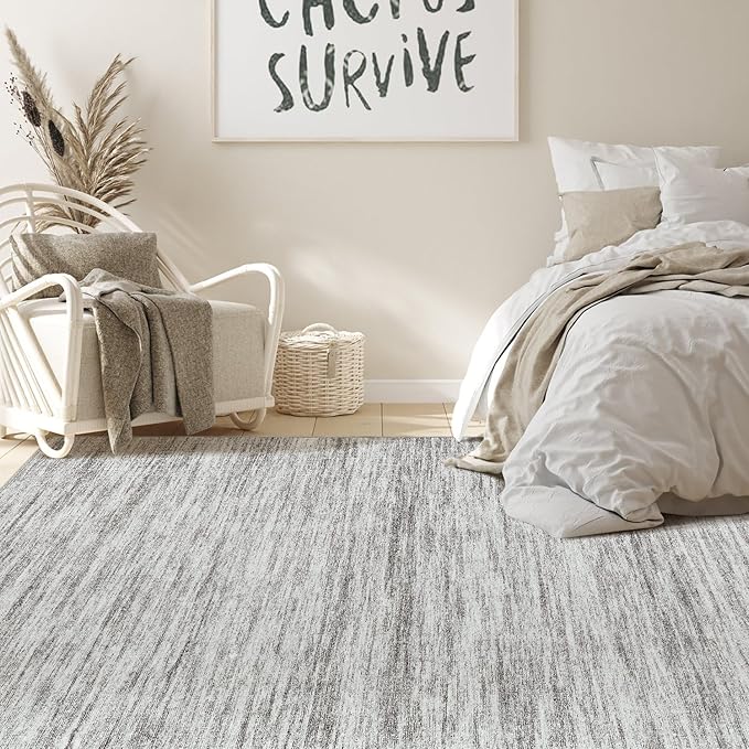 Nakagishi 10x14 Area Rugs Living Room: Washable Large Vintage Rug Neutral Non-Slip Soft Stain Resistant Indoor Carpet for Bedroom Nursery Dining Room Office Playroom - Grey-01