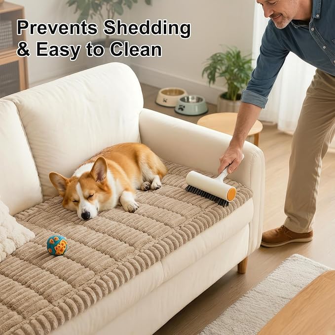 Smiry Couch Cover for Dogs Washable, Non Slip Fuzzy Pet Couch Covers for 3 Cushion Sofa Pet Friendly, Thick Soft Sofa Slipcovers Cushion Protector (Khaki, 27.6" x 27.6")
