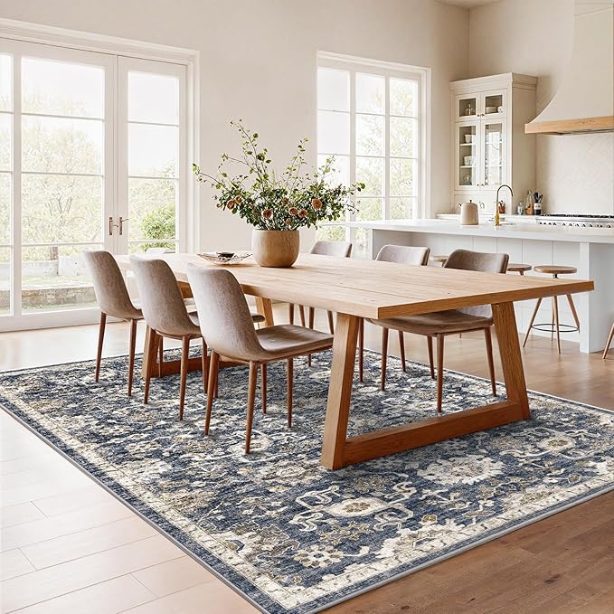 AMADA HOMEFURNISHING 5x7 Area Rugs, Washable Living Room Rug Low-Profile with Non-Slip Backing & Durable Edge Binding, Vintage 5x7 Rugs for Living Room, Bedroom, Dining Room
