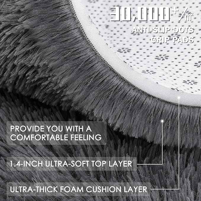 OLANLY 7x9 Machine Washable Large Area Rugs for Living Room, Bedroom, Soft Fluffy Shaggy Bedside Rug, Indoor Floor Carpet for Kids Girls and Boys, Dorms, Nursery, Home Decor Aesthetic, Grey